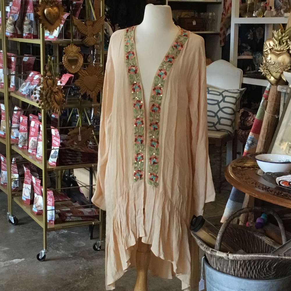 0258 Rocks & Indigo Ivory Cardigan/duster w/Embroidery; EUC size M